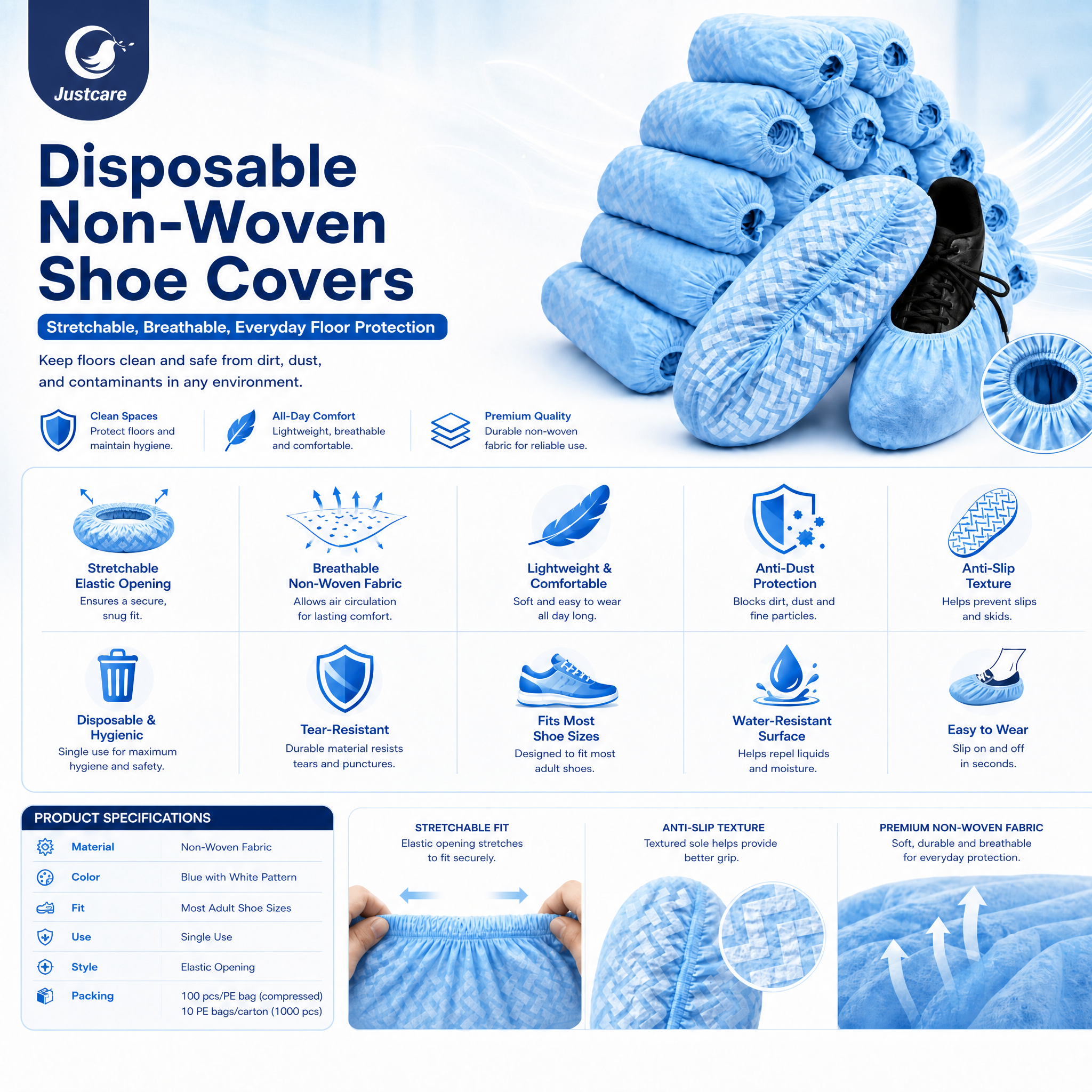 Disposable nonwoven anti slip shoe protector