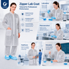 Justcare Unisex Disposable Zipper Lab Coat, white & light gray color options, breathable dust‑resistant pp fabric