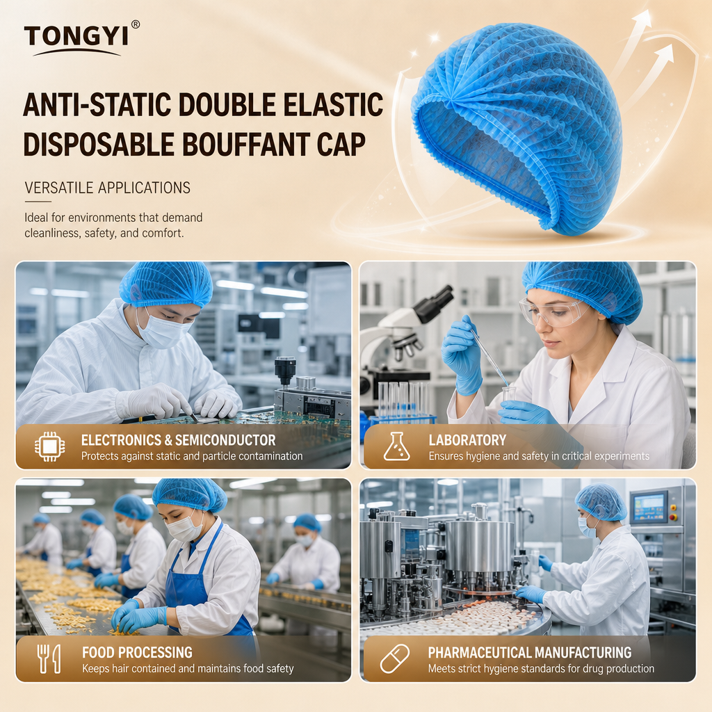 Anti-Static Double Elastic Disposable Bouffant Cap
