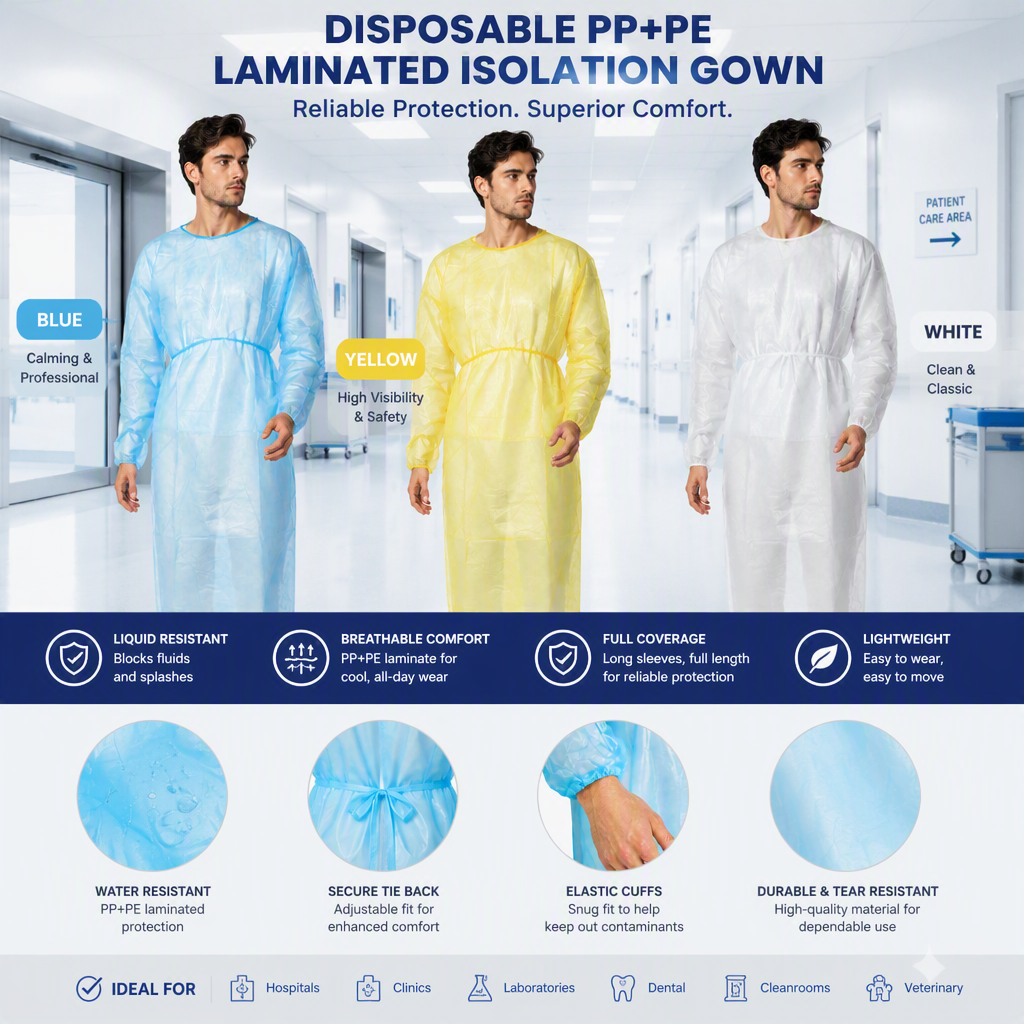 Disposable PP+PE Laminated Isolation Gown